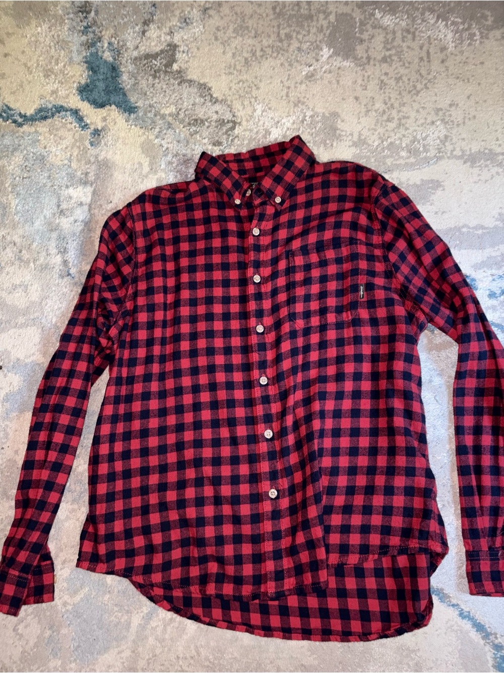 Eddie Bauer Red and Black Plaid Button-Down Shirt